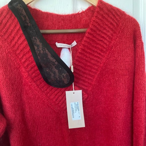 NWT Christopher Kane V Neck Mohair Wool Red Open Back Women's Luxury Sweater XL - Picture 6 of 10